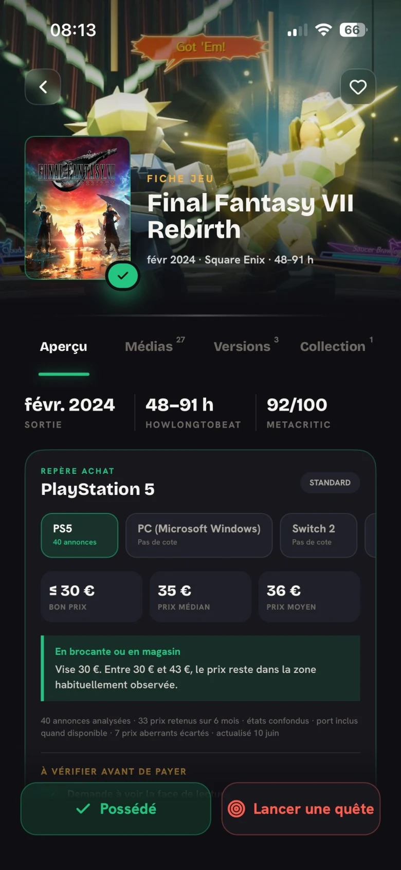 Les versions et éditions d'un jeu dans SideQuest